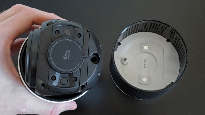 The Loft battery connects to the Google Home where it’s power adapter normally does.
